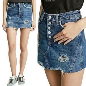 We The FREE PEOPLE Distressed Harvey Button Fly Mini Jean Skirt Size 31 | 12